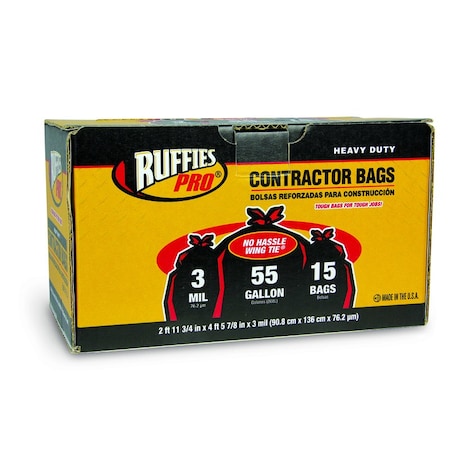 Ruffies Ruffies Pro 55 gal Contractor Bags Wing Ties 15 pk 3 mil 1124883